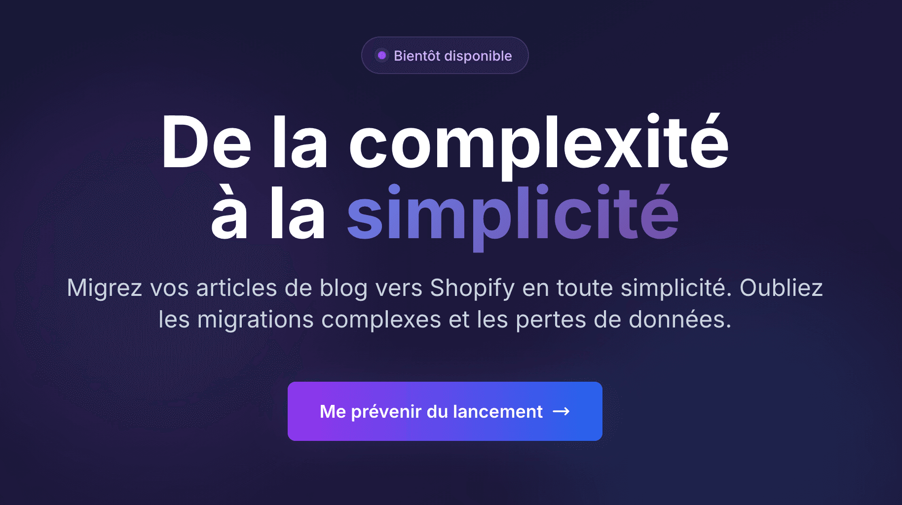 Dashboard Shopify Blog Transfer affichant la migration automatique de contenus avec préservation SEO